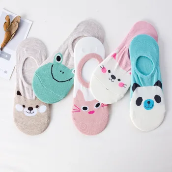 

5 Pair/set Cute Cartoon Animals Print Ankle Socks Women Silicone Non Slip Socks Low Cut Boat Socks Invisible Summer Short Sock