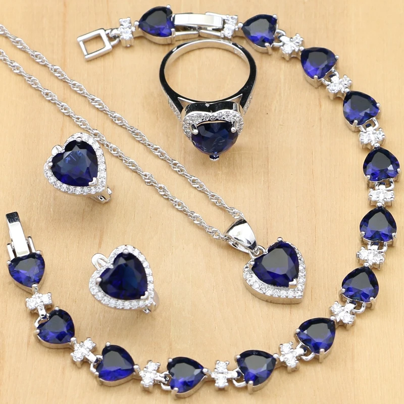 Heart Blue Cubic Zirconia Jewelry Sets Silver Bridal Jewelry Docoration For Women  (3)