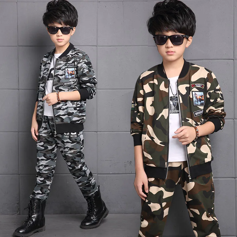 ФОТО Children Clothing Sets For Boys Camouflage Sports Suits Autumn Kids Tracksuits Teenage Boys Sportswear 5 6 7 8 9 10 11 12 Years