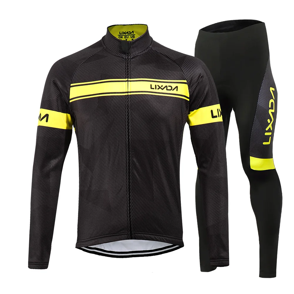 Lixada, Мужская зимняя теплая флисовая велосипедная одежда, набор, ветрозащитная, Pro team, велосипедная Джерси, пальто, куртка с 3D набивными брюками - Цвет: Цвет: желтый