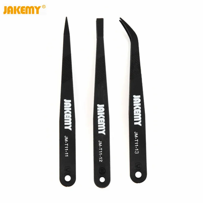 

JAKEMY Anti-static Tweezers Hand Tools 3in1 Curved Fine Flat Tips Heat Resistant Tweezer Fix Repair craft electronic Tool JM-T11