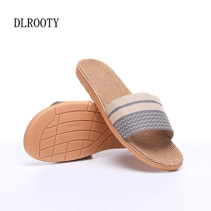 Мужские шлепанцы; сандалии; Вьетнамки; Новинка года; летняя модная дышащая нескользящая обувь из пеньки; мужские домашние шлепанцы в полоску; повседневная женская обувь