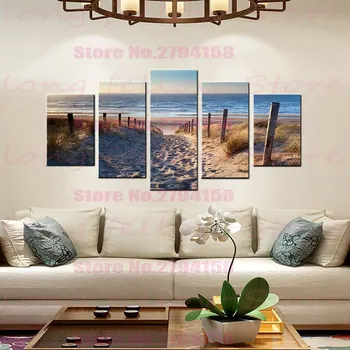 

5 Pieces Sea Sand Beach Wooden Bridge Landscape Picture for Living Room Office Wall Decor Canvas Print Drop Shipping