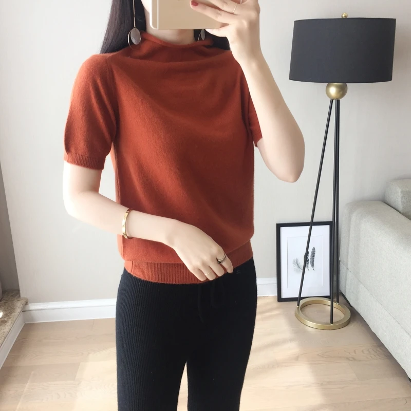 JECH Spring Summer Women Solid Big Oversized Turtleneck Cashmere Wool Sweater Korean Short Sleeve Pullovers Knitted Top Femme | Женская