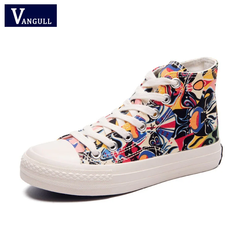 

VANGULL Facebook High-top canvas shoes Female 2019 spring autumn new student ins Sneakers flats casual graffiti shoes women