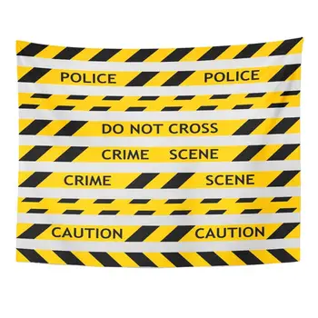 

3D Tapestry Yellow Police Tape Enclosing for Forensics and with Black Diagonal Stripes Fencing Off The Crime Scene Home Decor