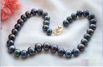 

Free shipping@@@@@ P4151 HUGE 17" 13mm ROUND BLACK FRESHWATER PEARL NECKLACE