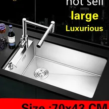 Квартира Роскошная кухонная ручная раковина одинарная мойка высокого качества 304 нержавеющая сталь Горячая большая 700x430 мм