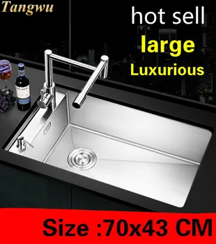 Buy Free Shipping Apartment Luxury Kitchen Manual Sink Single Trough High Quality 304 Stainless Steel Hot Sell Big 700x430 MM