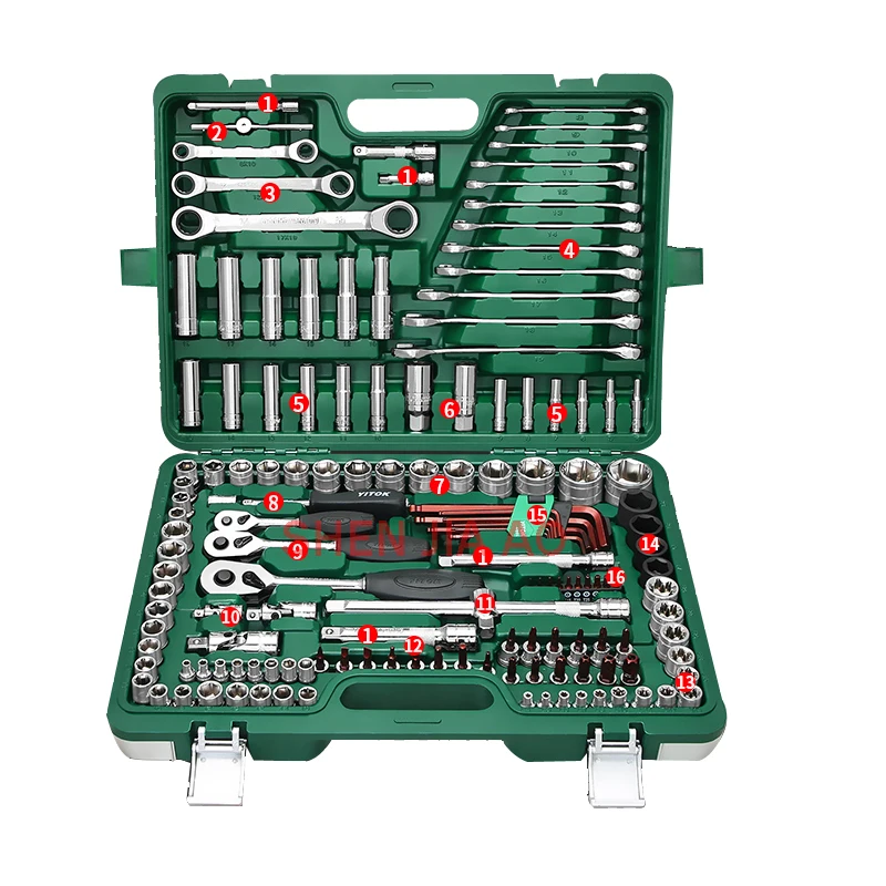Весь набор инструментов для ремонта автомобиля 150 шт./компл. Трещоточный ключ набор многофункциональных портативных инструментов для ухода за автомобилем