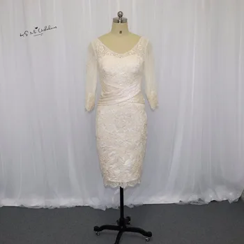 

Vintage Champagne Mother of the Bride Pant Suits Groom Dresses with Jacket Pearls Beaded Short Godmother Evening Dress 2017