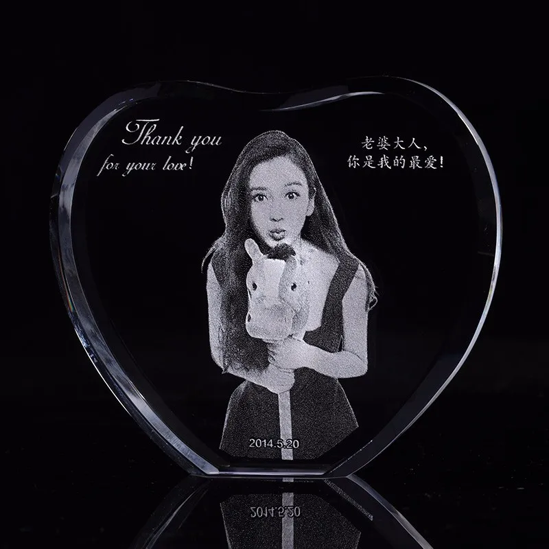 Online Personalizado corazón cristal escultura foto marco con tu imagen grabado álbum de fotos familia boda mascotas recuerdos