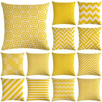 

Yellow Geometric Sofa Decorative Cushion Cover Pillow Pillowcase Cotton Linen 45*45 Throw Pillow Home Decor Pillowcover 40609