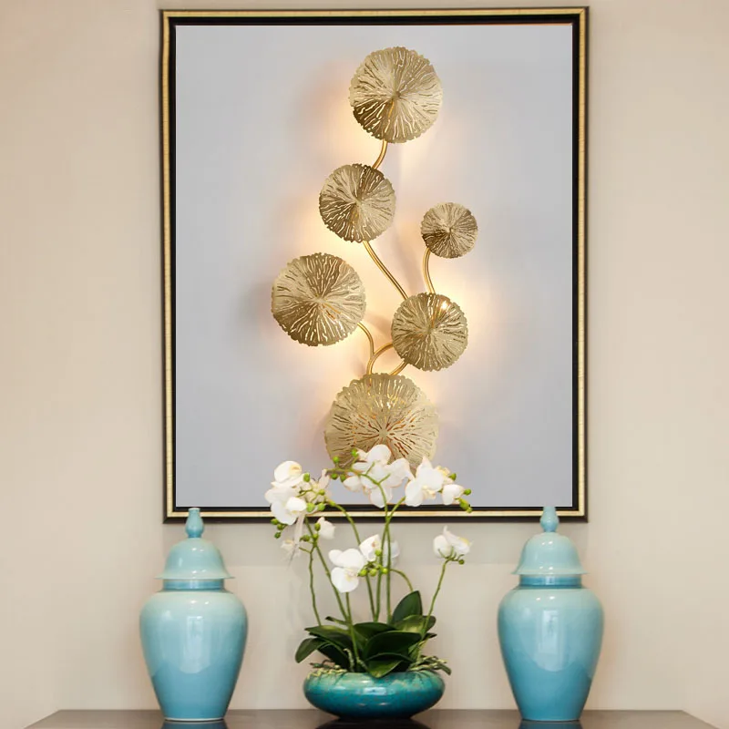  Modern Lustre Golden Sconces Wall Lamp Lotus Leaf Bedside Living room Background Decoration Wall Mo - 33026411845