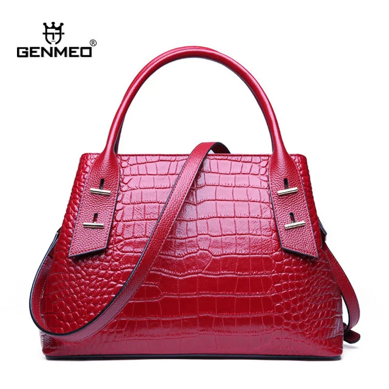 

GENMEO Famous Designer Alligator Genuine Leather Shoulder Bag Cow Leather Handbag with Shoulder Strap Tote Bag Feminina Bolsa