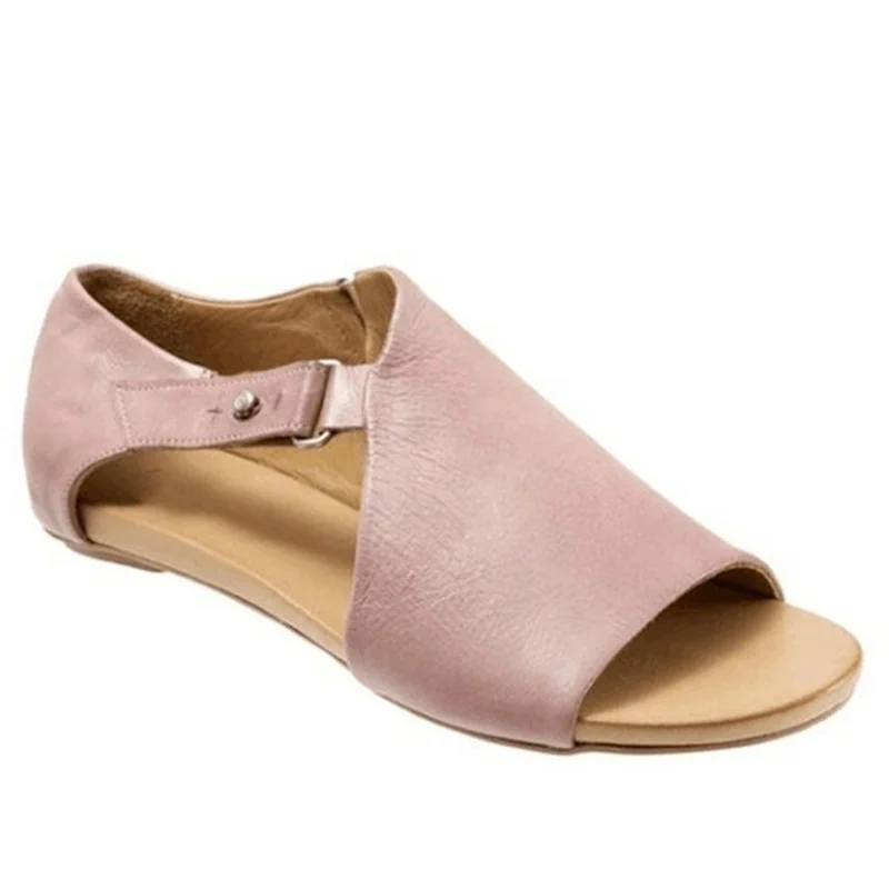 Г. модная женская летняя обувь кожаные сандалии на плоской подошве шлепанцы с пряжкой и ремешком сандалии с открытым носком женская повседневная обувь на плоской подошве, большие размеры - Цвет: Розовый