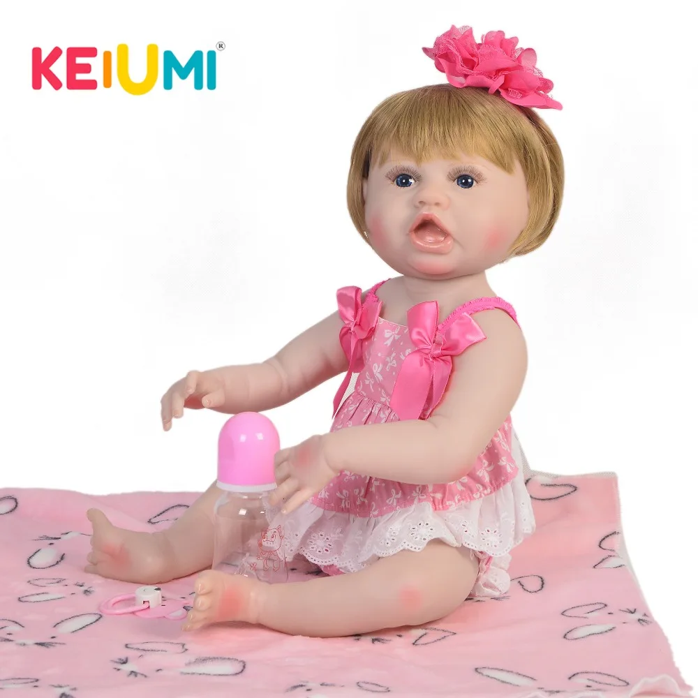 KEIUMI 57 см Boneca Reborn Menina полностью силиконовые куклы ручной работы с милым лицом