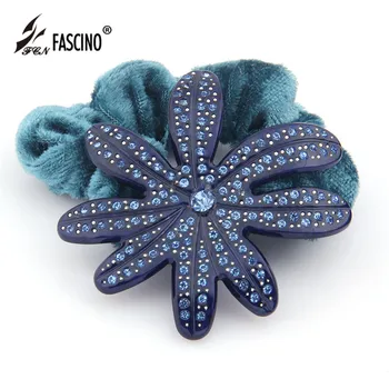 

High Quality Rhinestones Hair Bands Cute Luxury Acetate Flower Elastic Hair Band Fashion Ponytail Holder For Female (EY870019)