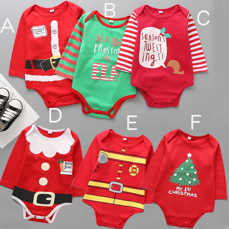 

Baby Girls And Boys Unisex Clothes Christmas Striped Rompers Newborn Baby 6-18 Months Fits One Piece Suit Cartoon Elf New DS19