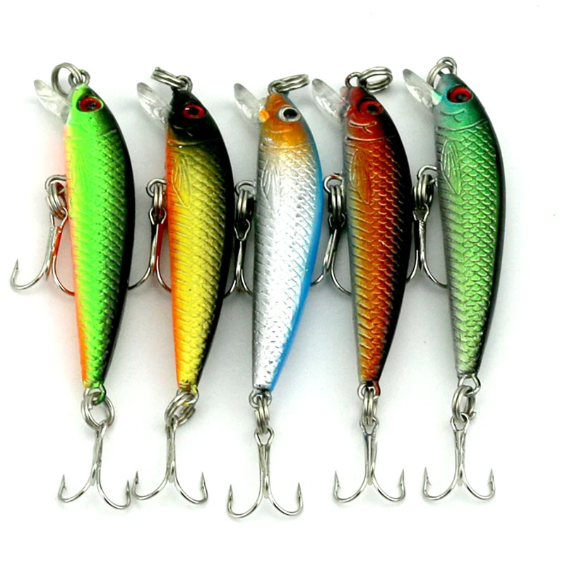 5pcs Mini FIshing Lure Laser Paint Lures Swim Bait Wobbler Minnow Hard Bait Plastic Fishing