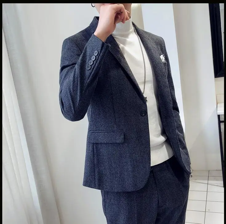 2019 уличная мода костюм из двух предметов мужской Британский ветер тонкий маленький костюм мужской Красивый деловые случайные костюмы