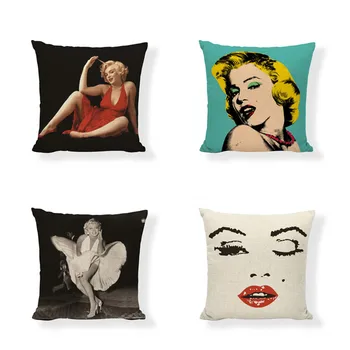 

Hot Sale Charming Woman Marilyn Monroe Cushion Cover 17*17 In Postmark Pillowcase Four-Piece Set Living Room Office Letter Decor