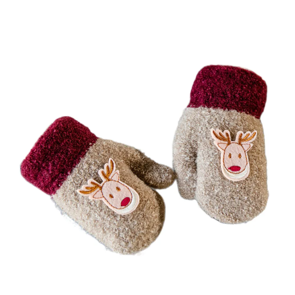 Милые теплые зимние перчатки с рождественским оленем для маленьких мальчиков и девочек 27