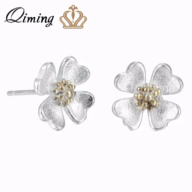 Qiming Elegant Stud Flower Wedding Earrings Women Jewelry Qiming Elegant Stud Flower Wedding Earrings Women Jewelry Beautiful Pure Real Silver Vintage S