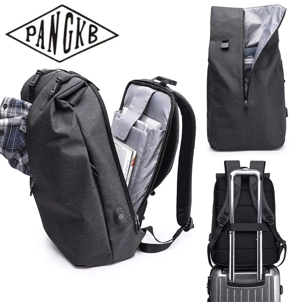 PANGKB Fashion Black Casual USB Charging port Backpack