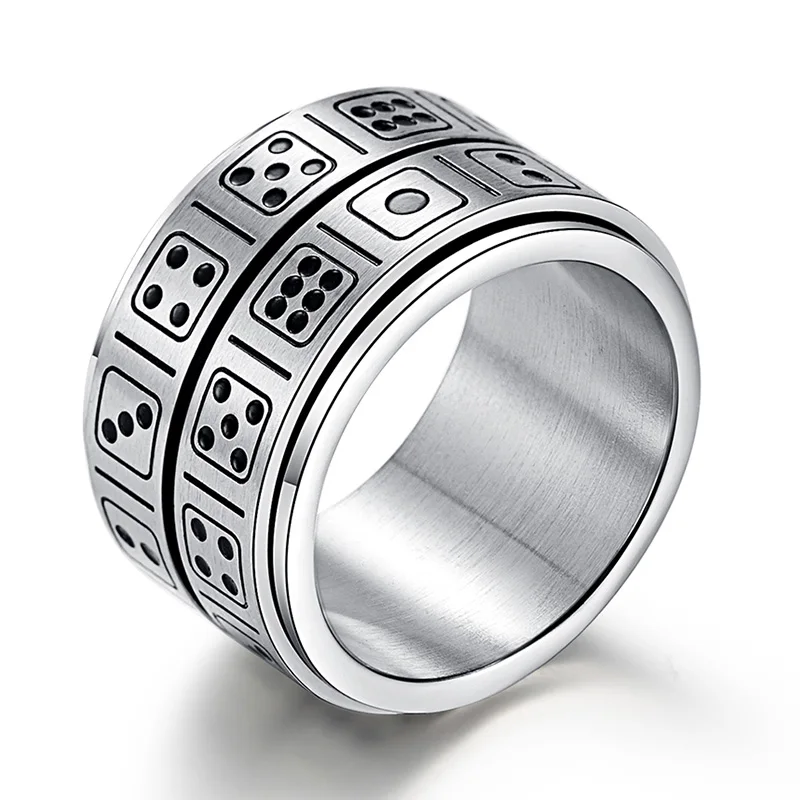 

Double Layer Dice Spinner Party Ring Silver Color Game Stainless Steel Ring for Men Women Creative Entertainment Finger Jewelry