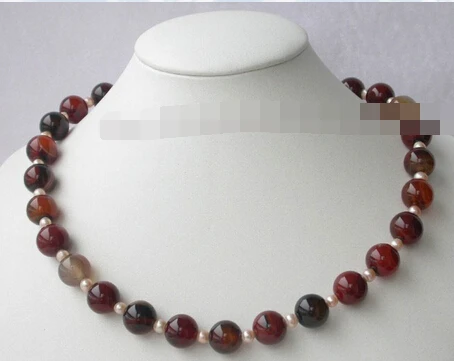 

FREE SHIPPING>>>@@ > N3501 14mm Natural Round Multi-color Red Agate Pearl Necklace