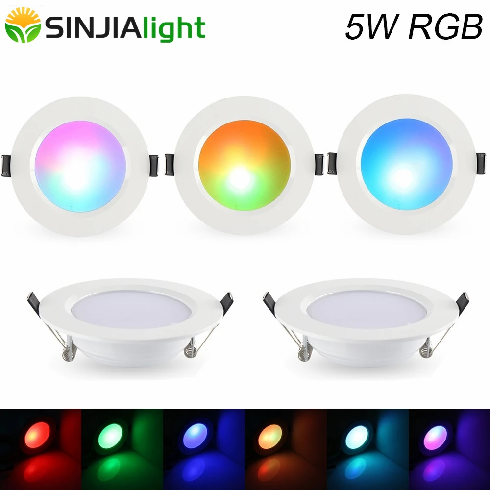 20ks / lot 5W RGB LED panelové světlo Kruhové stropní svítidla s dálkovým ovládáním Vnitřní osvětlení Party Stage LED světla dekorace