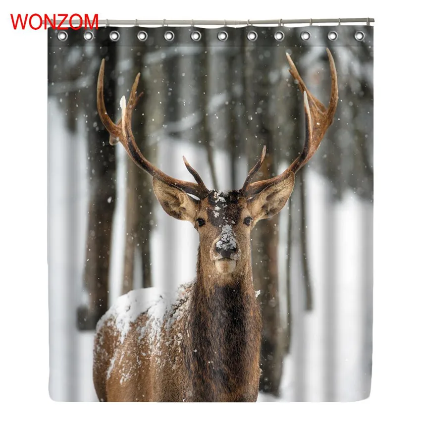 

WONZOM Elkr Shower Curtains For Bathroom Decor Modern Animal Deer Bath Waterproof Curtain with 12 Hooks New Bathroom Accessories