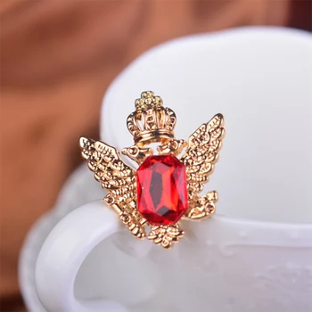 

New fashion brooches Badge pins suit boutonniere yarn button broches crown double eagle collar pin men shirts black red brooch