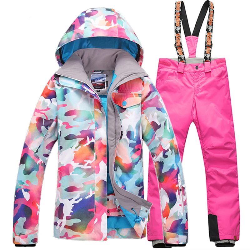 Gsou Snow Winter Snowboarding Suit Women Jacket And Strap Pants Outdoor