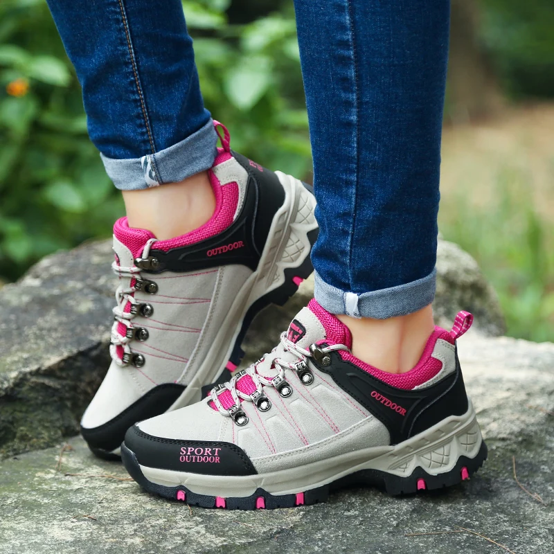 

high quality leather Outdoor Sports shoes men Running Shoes Trekking Anti-skid Off-road Trainers Walking Brand women sneakers