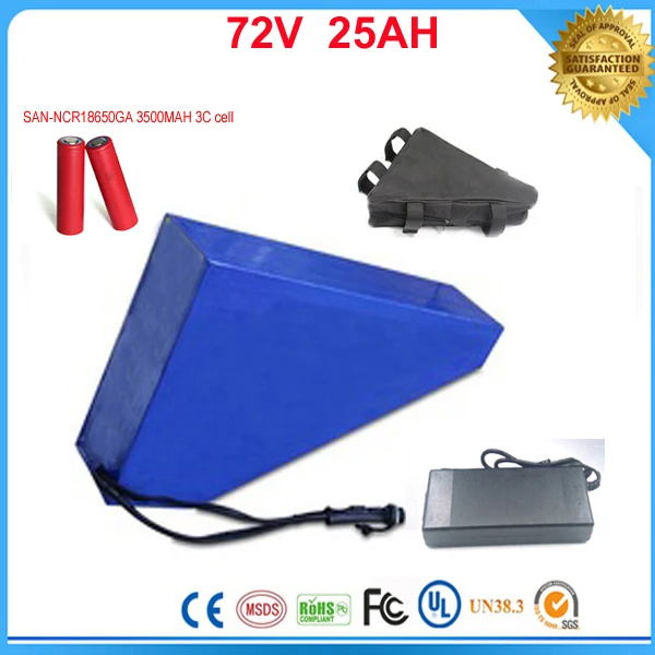 Customize 72v 25ah lithium-ion battery triangle style 72V 3000W electric bike battery with triangle bag For Sanyo GA3500 cell