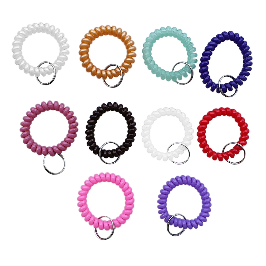 10Pcs Wrist Band Key Ring Chains Outdoor Sports Spiral Wrist Coil Keychains for Gym Fitness Running Scuba Diving Hiking Walking