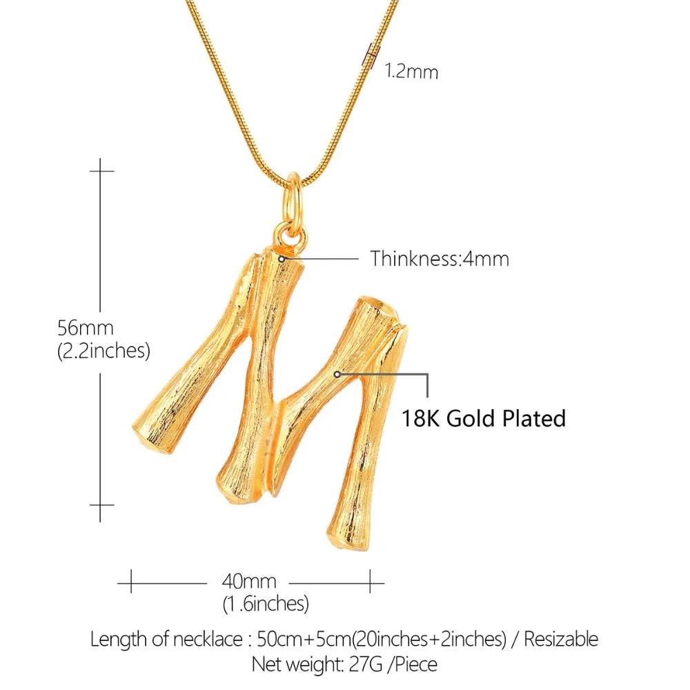 U7, Большие буквы, бамбуковые подвески, начальные ожерелья для женщин, 22 дюйма, цепочка в виде змеи, сделай сам, алфавит, ювелирные изделия, лучший подарок на день матери, P1211