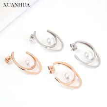 XUANHUA, ювелирные изделия из нержавеющей стали, для женщин, Vogue,, розовое золото, жемчуг, серьги-гвоздики для женщин, ювелирные изделия, аксессуары, подарки для женщин