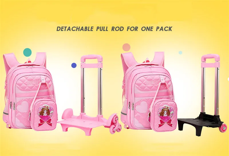 Марка Тележка школьный рюкзак для детей колесиках Чемодан сумки для девочек дети колесо школьный Студент Съемная рюкзаки
