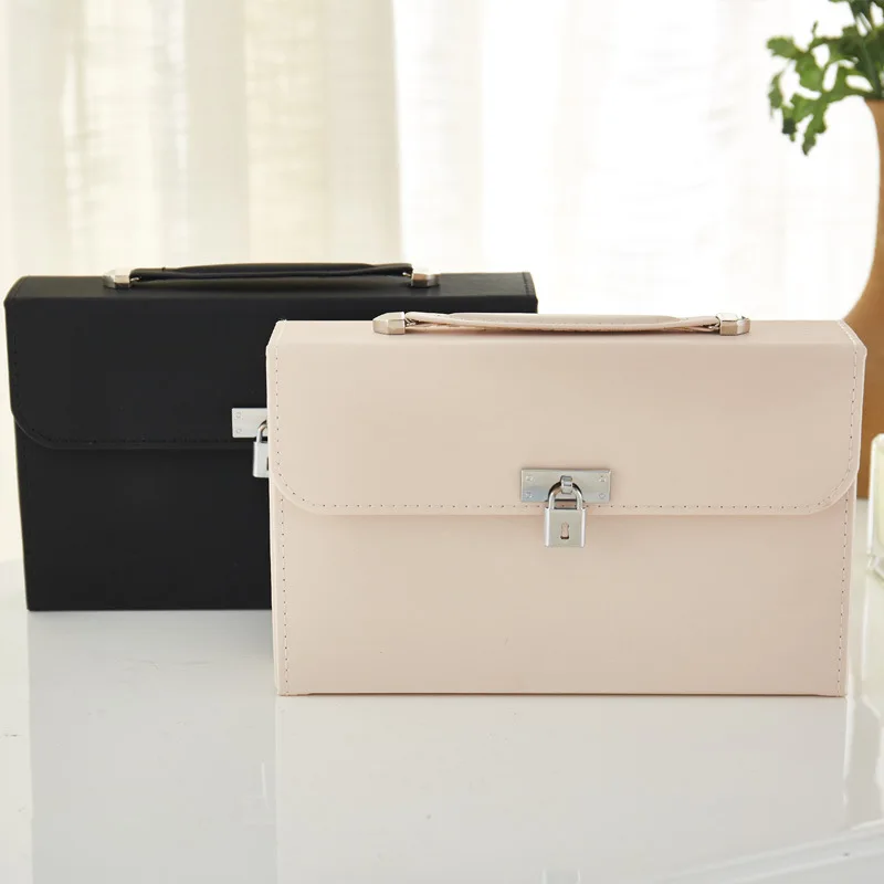 

SIBAOLU Korean Portable Jewelry Box Earring Necklace Storage Box Eco-friendly PU Makeup Storage Gift With Mini Lock Decoration