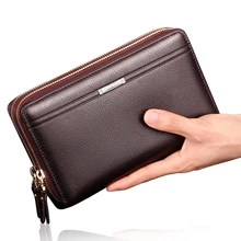Nouveau Hommes PU Cuir Portefeuilles Grande Capacité D’embrayage Cadeau pour Homme D’affaires Double Fermeture Éclair Longue Multifonction Portefeuille sacs À Main Bourse
