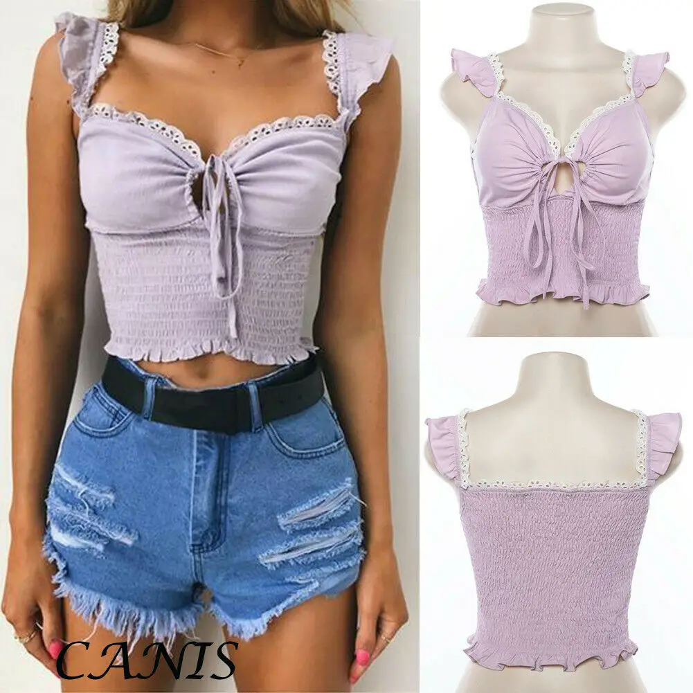 

New Women Ladies Fashion Casual Summer Tank Top Solid Lace V Neck Sleeveless Vest Camisole Sleeveless Tank Top Party Clubwear
