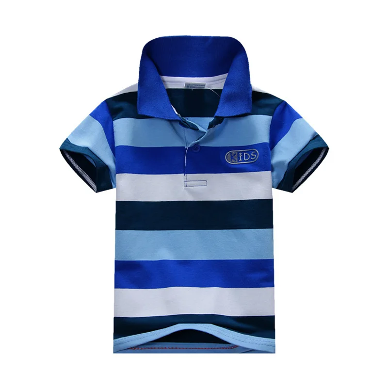 Хлопковые летние футболки для маленьких мальчиков г. новые удобные полосатые майки для малышей, детская одежда рост 80-130 см - Цвет: Синий