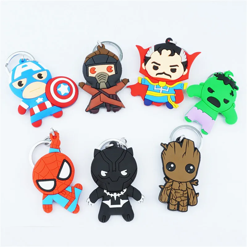 

Caroon Keychain Keyring Doctor Strange Star-Lord Groot Silicone Pendants Key holder Key Ring cosplay Accessories 0719