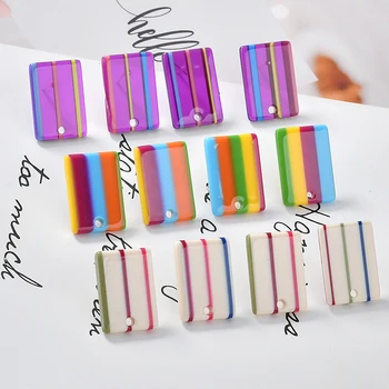 

New trendy 30pcs/lot Rainbow color geometric rectangle shape acrylic women stud charms earrings diy jewelry pendant accessory
