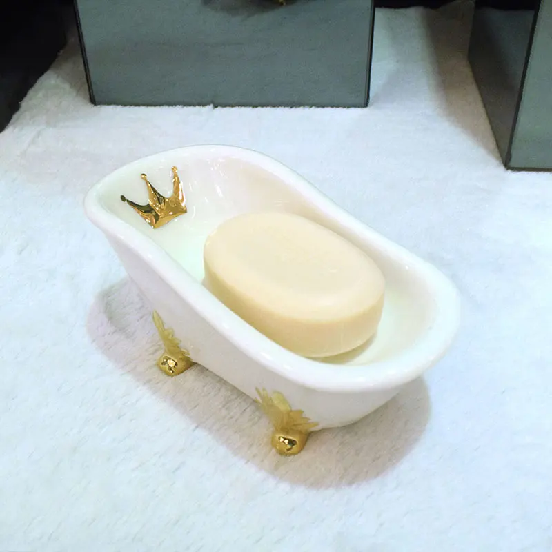 European Ceramic Small Bath Soap Box Drain Soap Tray for Bathroom Hotel