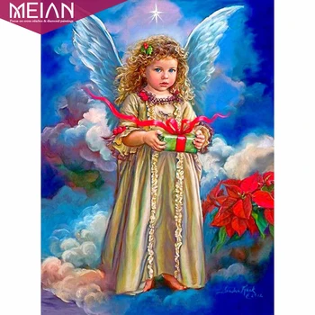 

Meian, Full Round Diamond 5D DIY Diamond Painting "Angel Baby Gift" Embroidery Cross Stitch Rhinestone Mosaic Home Decor