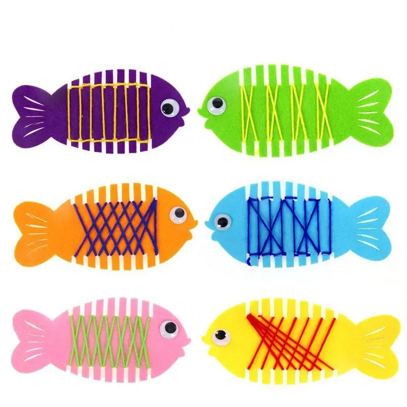 

6 pcs Kindergarten Wrapped Threading Wear Line Fish Manual Game Puzzle Teaching Aids Math Toy Early Learning Education Toys